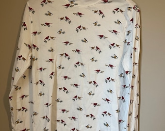 Vintage Mock neck TOP with BIRDS Small to medium