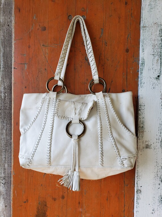 Vintage ISABELLA FIORE White Genuine LEATHER Handb