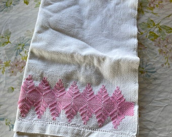 ASCIUGAMANO da cucina BIANCO vintage anni '60 con rifiniture cucite ROSA