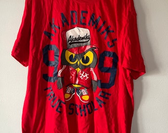 MENS Vintage anni '90 AKADEMIKS Red TSHIRT Extra large