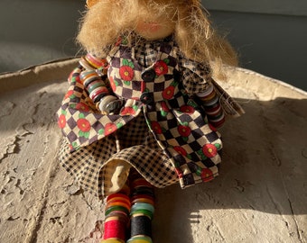 CUTE Vintage 90s BUTTON Box DOLL