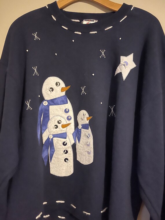 CUTE Vintage CHRISTMAS Navy SNOWMAN Sweatshirt To… - image 2