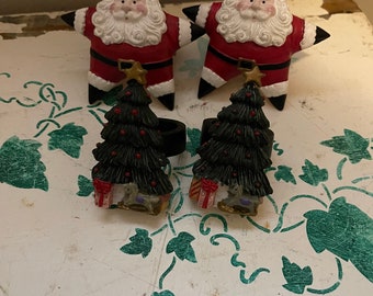 Adorable Set of 4 CHRISTMAS Napkin Rings SANTA & TREES