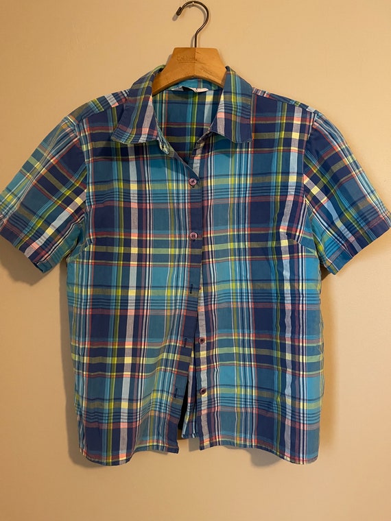 Vintage 90s PLAID Blouse KEREN HART Medium petite