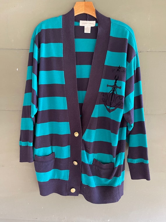 Vintage 90s BOYFRIEND Oversized NAUTICAL Striped CARDIGAN Top large to exlarge