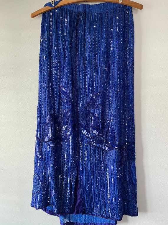 GORGEOUS Vintage 80s Royal Blue SEQUIN Beaded FOR… - image 3