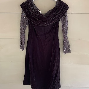 vintage 80s RIMINI Robe formelle en velours noir Medium