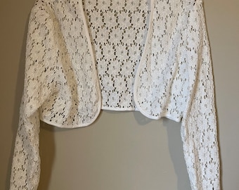 GORGEOUS Vintage White EYELET LACE Cropped Jacket Top small