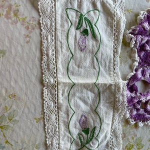 Vintage PURPLE Linen DOILIE Lot Butterfly Doilie image 2