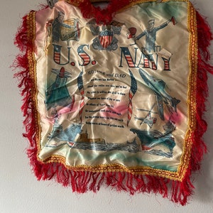 Vintage Souvenir US NAVY Mother & Dad Satin PILLOW Cover