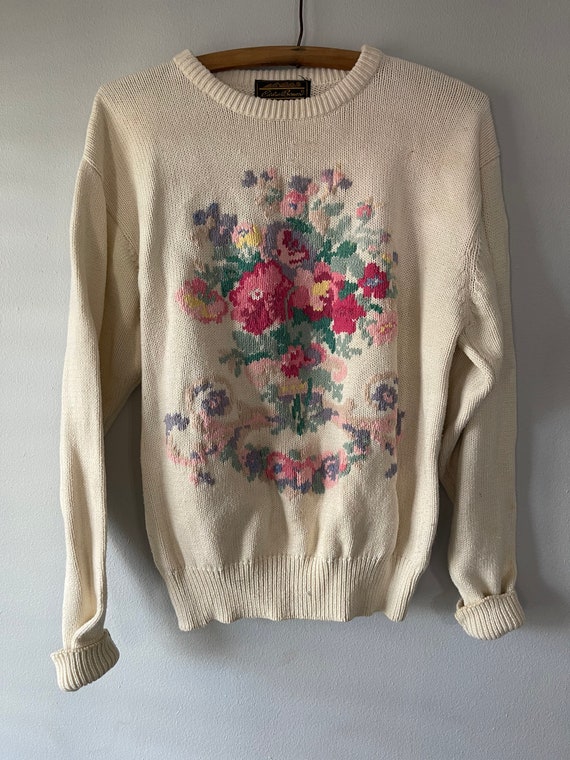 Vintage 80s EDDIE BAUER Sweater Romantic FLOWERS Medium Etsy