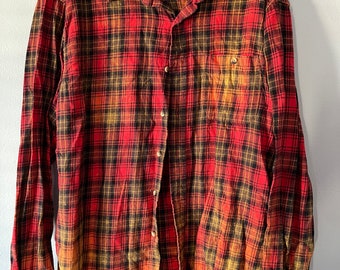 MENS Vintage Bleached  FLANNEL Plaid BASS Button up Shirt Ex Large