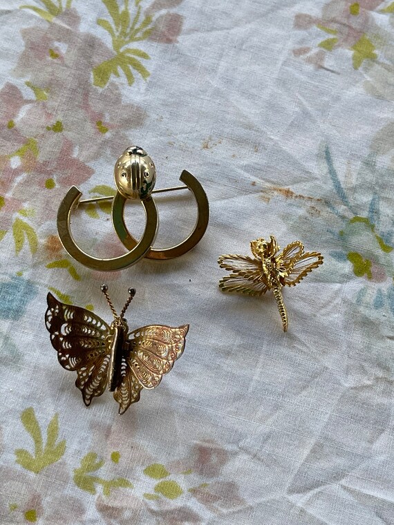 Vintage Lot of 3 INSECT Scatter BROOCHES Pins - image 1