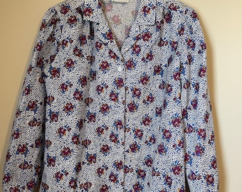 Vintage 80s FLORAL Polyester BLOUSE Top by Symmetry medium