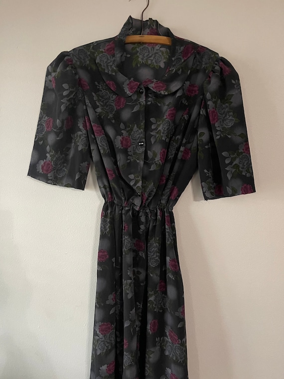 CUTE Vintage GRAY Floral Polyester DRESS Small