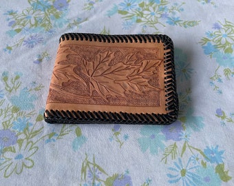 MENS Vintage TOOLED LEATHER Tan Wallet