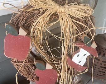 Vintage TEACHER Grapevine WREATH with APPLES