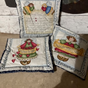 Vintage CHRISTMAS Lot of 3 Handmade ANGEL Related POTHOLDERS