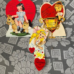 Vintage LOT of 3 VALENTINES Cards Cute GIRLS
