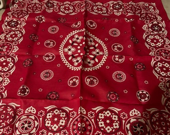 Vintage Red Cotton BANDANA Fast Colors Flowers & Hearts