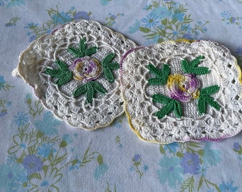 CUTE Vintage PAIR of Little square Doilies