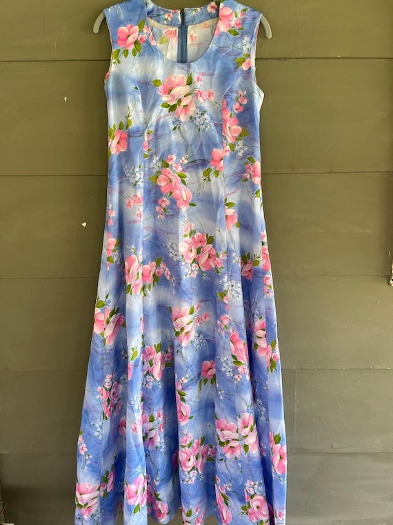 GORGEOUS Vintage 70s FLORAL Maxi DRESS Mod Hippy m