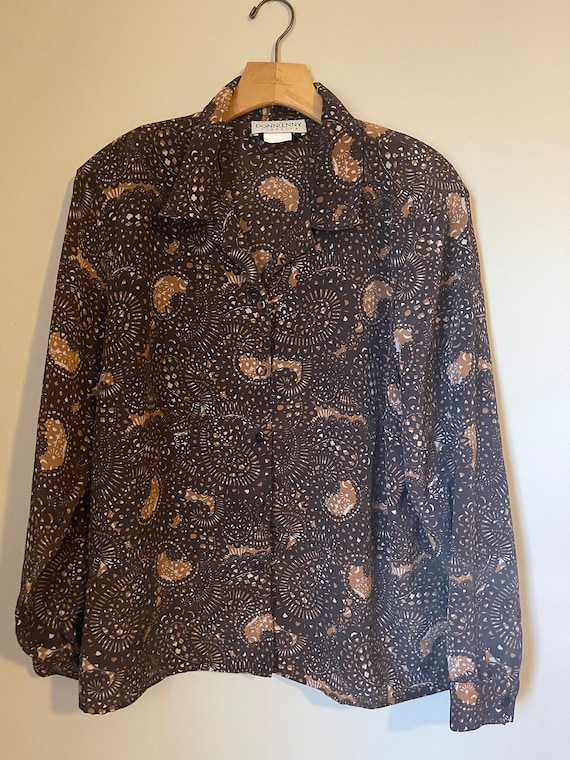 Vintage 00s ABSTRACT Polyester BLOUSE Large - image 1