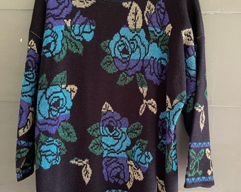Vintage 90s METALLIC Florals TUNIC Sweater Jumper Top XL