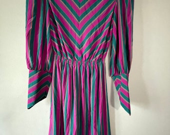 CUTE Vintage 80s STRIPED Michael Benjamin DRESS Fits Sm to med