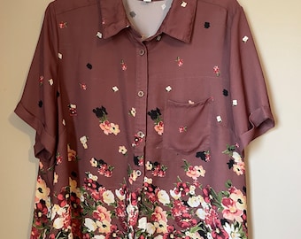 Vintage 90s ROMANS Brown FLORAL Blouse plus size