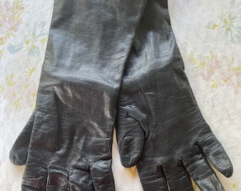 Vintage Long GENUINE LEATHER Black GLOVES Fits small to medium