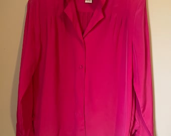 Vintage 80s HOT PINK Polyester BLOUSE Sm to med