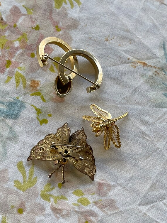 Vintage Lot of 3 INSECT Scatter BROOCHES Pins - image 2