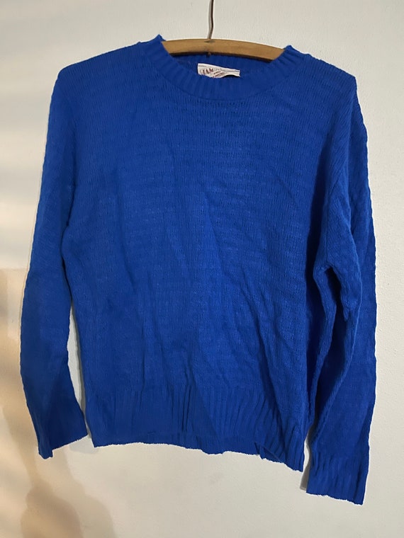 Vintage 70s JAMSPORT Acrylic ROYAL BLUE Sweater T… - image 1