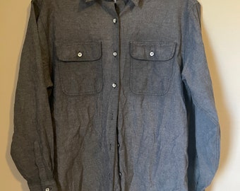 Vintage Gray OVERSIZED BOYFRIEND Shirt Blouse small to medium