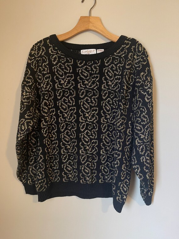 Vintage 90s METALLIC Gold & Black SWEATER medium - image 1