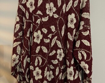 Vintage 90s BURGUNDY Sweater Tunic with METALLICS Fits XL to Plus