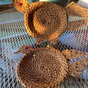 Vintage LOT of 2 Flat BIRD BASKETS