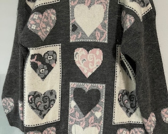 Vintage 90s DANA SCOTT Tunic SWEATER with Hearts Medium