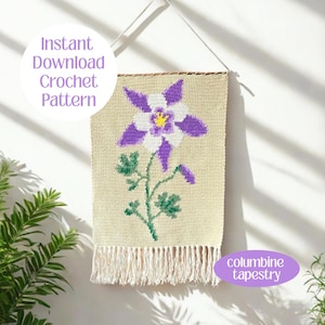 Crocheted Wall Hang —  Columbine Crochet Tapestry Pattern | Crochet Decorating | English Crochet Pattern pdf