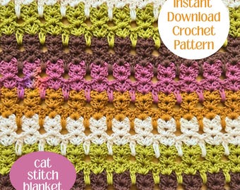 Cat Stitch Crochet Blanket: Easy Baby Blanket Crochet Gift (PDF Pattern)
