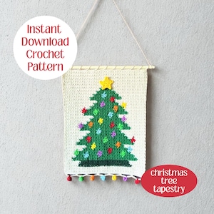 Gehäkelter Wandbehang — Weihnachtshäkelanleitung | Weihnachtsbaum Tapisserie Häkelanleitung |  Englische Häkelanleitung pdf