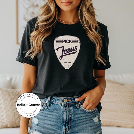 Pick Jesus T-shirt, Christian Clothing, Guitar Pick T Shirt, Christian Guitar Clothing, Religious Outfit, Retro Faith Tee, Gospel gift