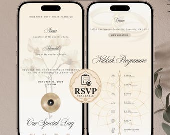 Nikkah Invitation Website, Online Islamic Wedding Invite, RSVP Trackable, Countdown Timer, Digital Wedding Evite