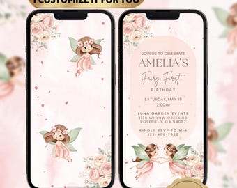 Fairy First Birthday Video Invitation, Enchanted Forest Garden Theme Digital Invite, I Edit For You