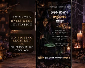 Animated Halloween Party Video Invitation, Personalized Spooky Witch Invite