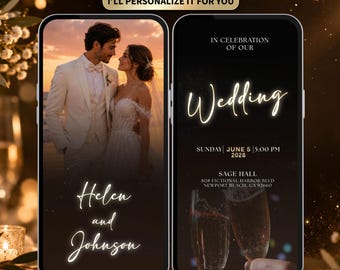 Animated Wedding Invitation Video, Black Gold Digital Invite, Luxury Personalized Invite