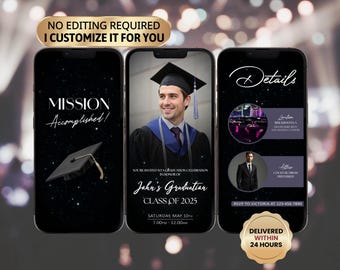 Digital Graduation Invitation, Animated Graduation Party Invite, Modern Black Grad Announcement