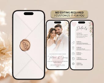 Digital Wedding Invite, Elegant Ivory Floral Wedding Invitation, Save the Date, Seller Edits For You