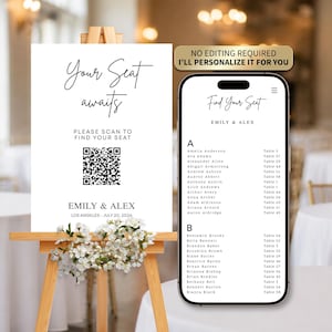 Personalized Wedding Seating Chart with QR Code, Custom Digital Guest Plan, Printable Reception Sign